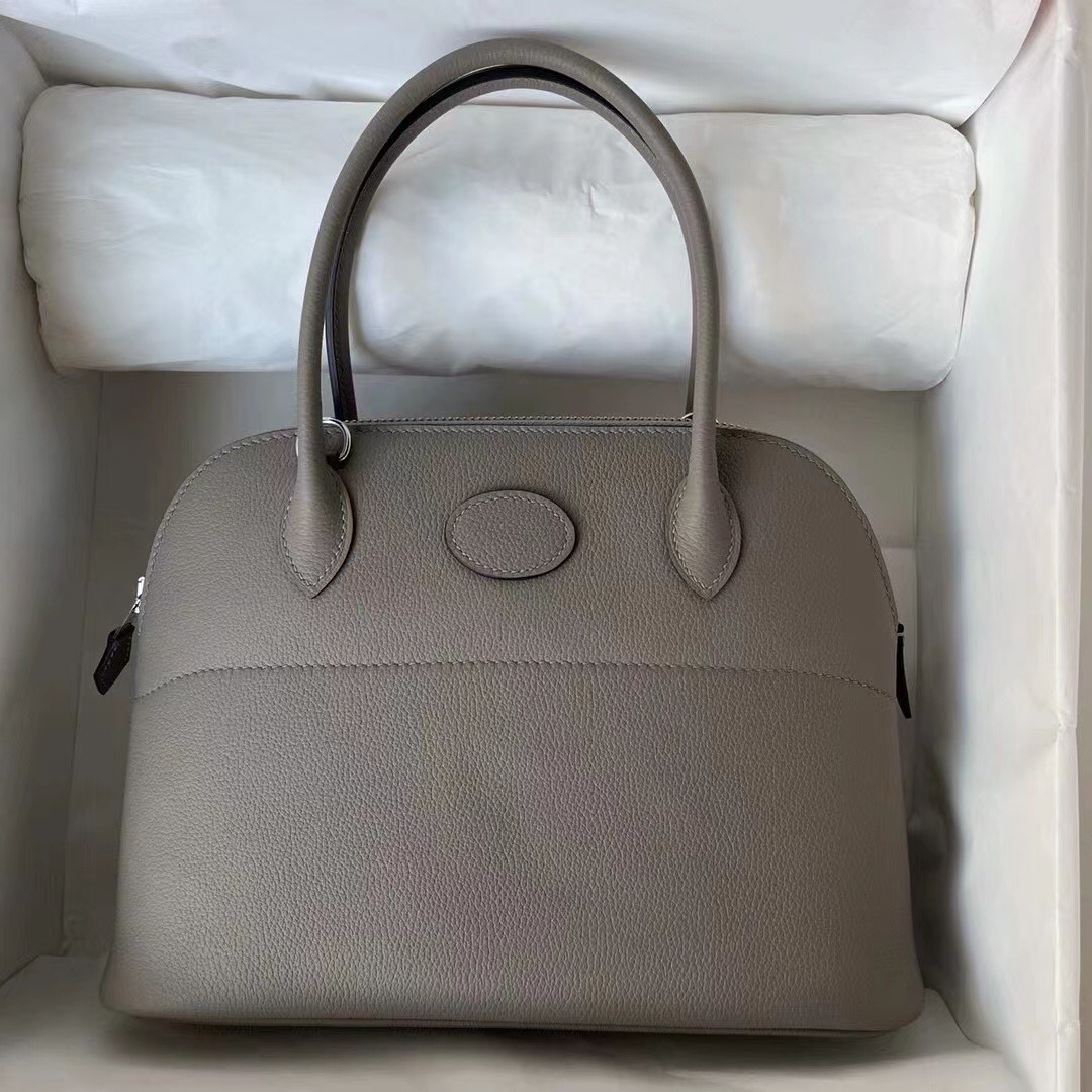 Hermes Bolide 27cm Handbag In Gris Asphalte Clemence Leather